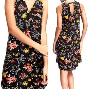 Old Navy Dark Cottage Shift Dress XL Y2K Black Floral Fairy Grunge Flowy